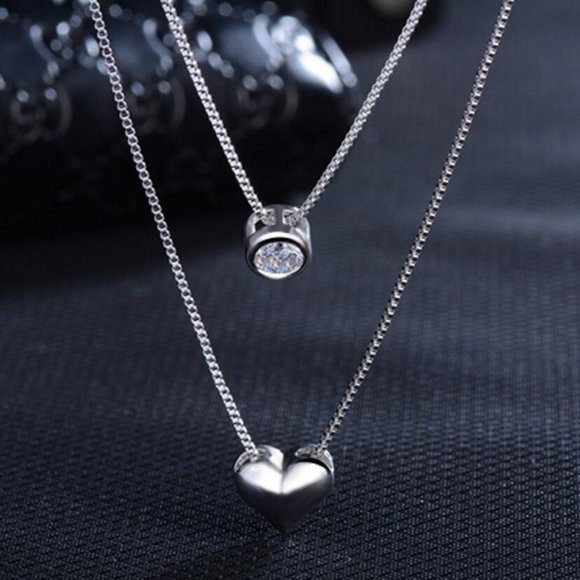 *NEW 925 Sterling Silver Diamond Heart Necklace B - Picture 3 of 8